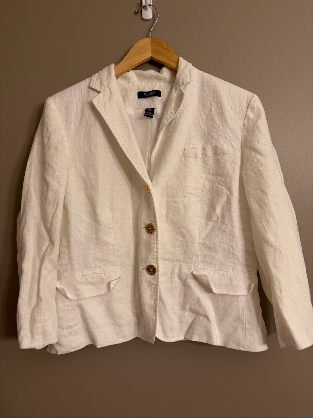 CHAPS Preppy Nautical White Linen 3-Button Blazer Career Jacket Size XL Coastal